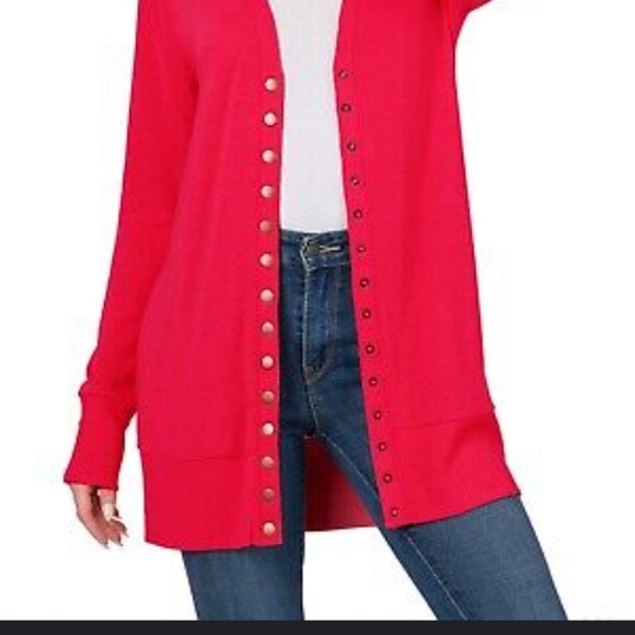 44. Zenana snap Cardigan size small red - Picture 2 of 3